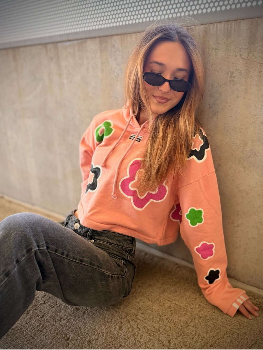 Adidas X Hello Love Pink Cropped Flower Hoodie